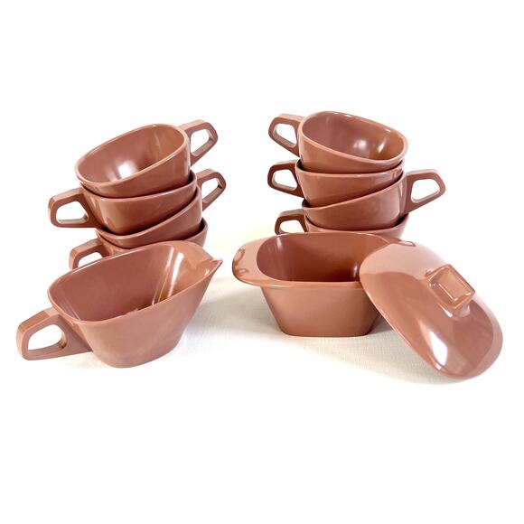 HARMONY HOUSE Vintage 50s MCM Melmac Talk of‎ the Town Coffee Cups Pink Brown - Picture 1 of 7